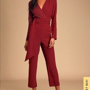 Burgundy Lace Long Sleeve Jumpsuit